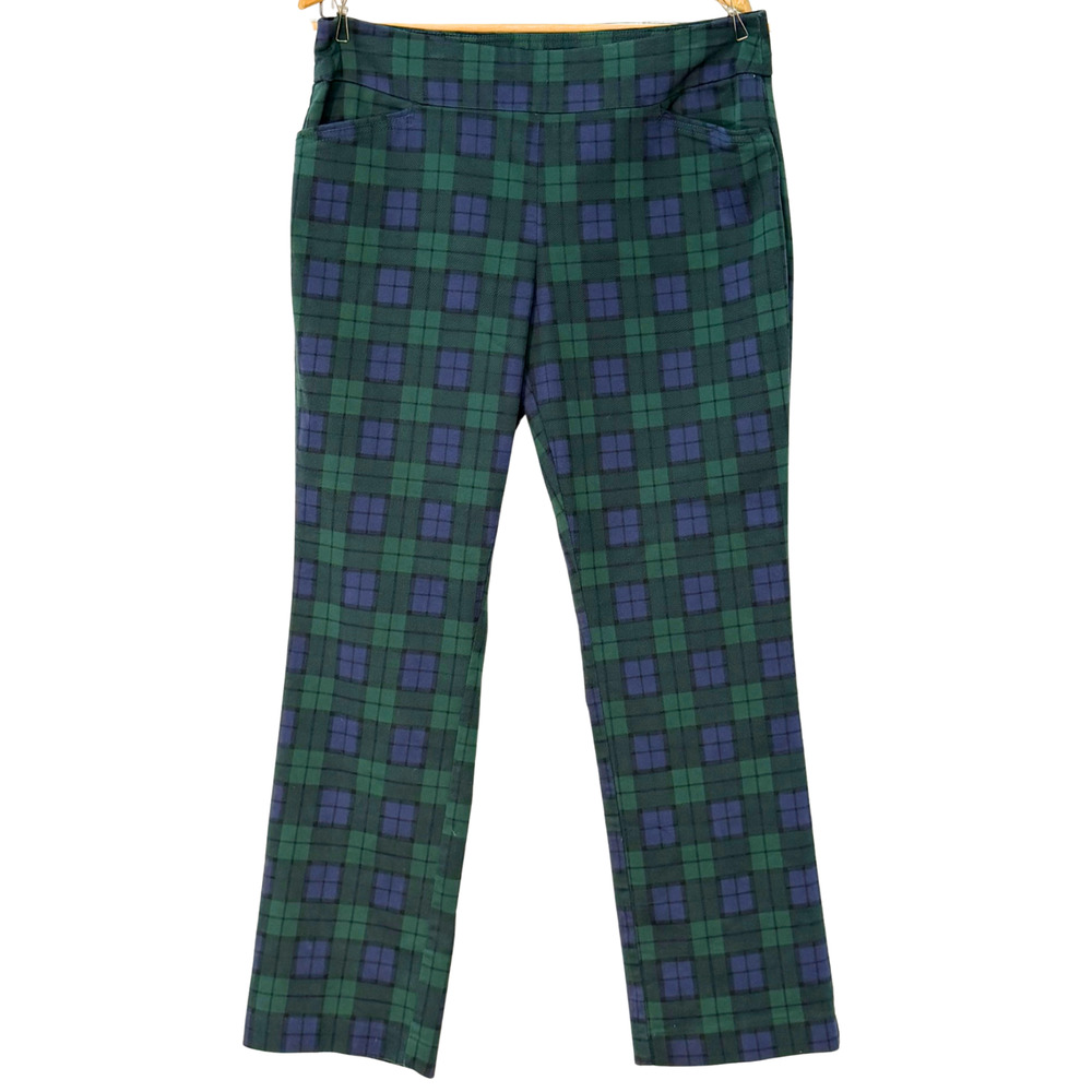 Croft & Barrow Sz 14 The Effortless Stretch Pant 30"L Pull-On Green Plaid Office